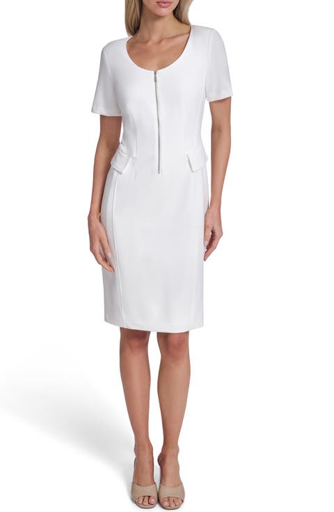 Scoop Neck Zip Front Sheath Dress