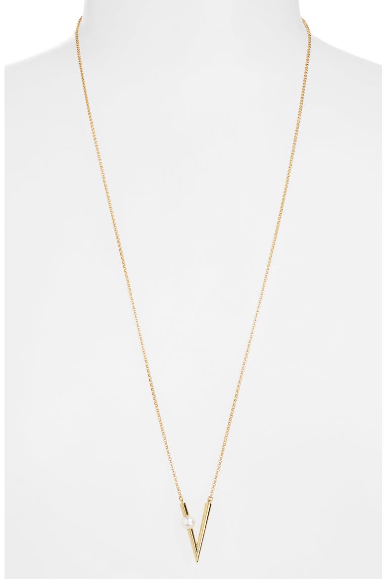Akoya Pearl Triangular Pendant Necklace, Alternate, color, 18KY