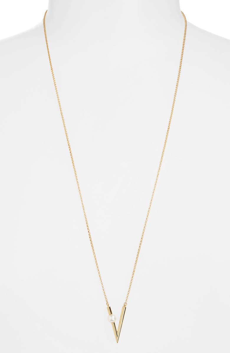 Mikimoto Akoya Pearl Triangular Pendant Necklace, Alternate, color, 18Ky