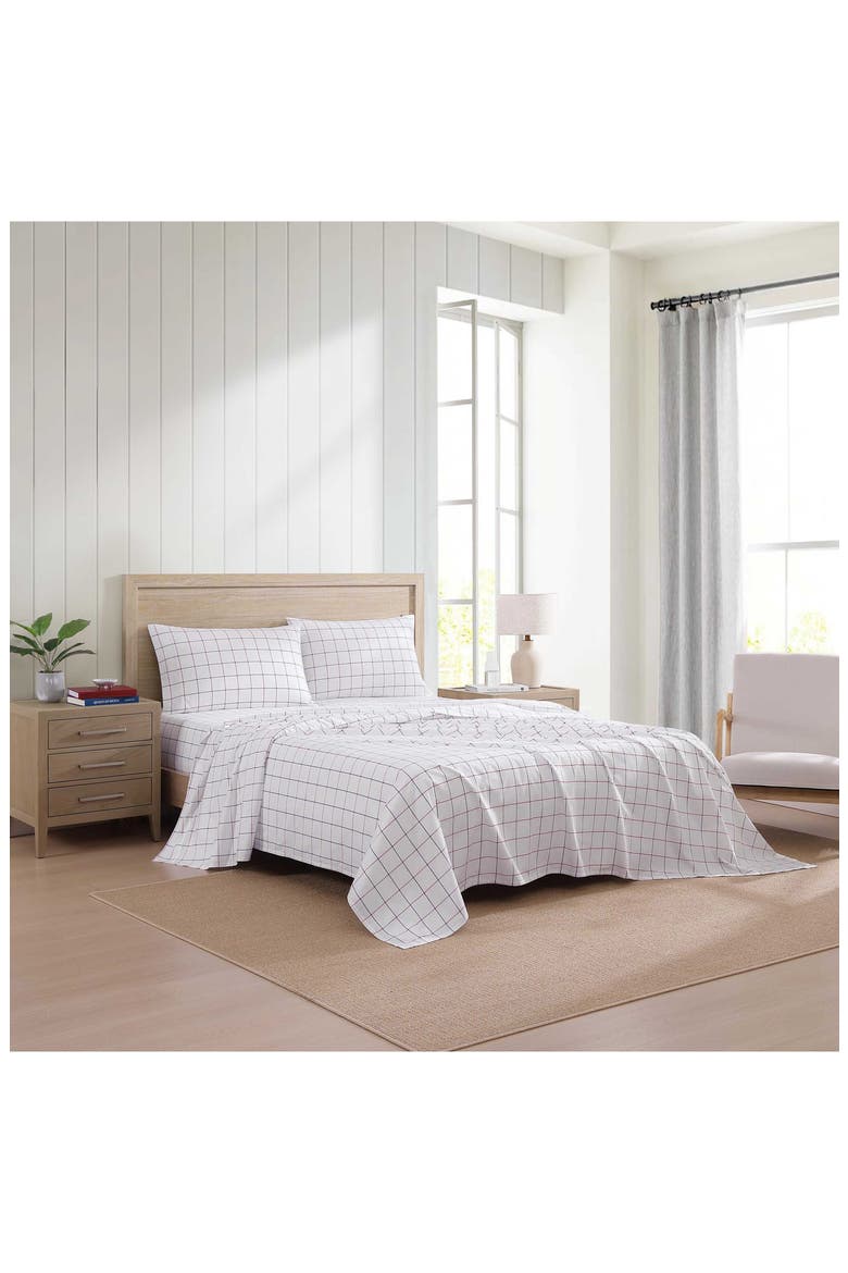 Glasgow Windowpane Cotton Percale Sheet Set, Alternate, color, WHITE/DARK BLUE/RED
