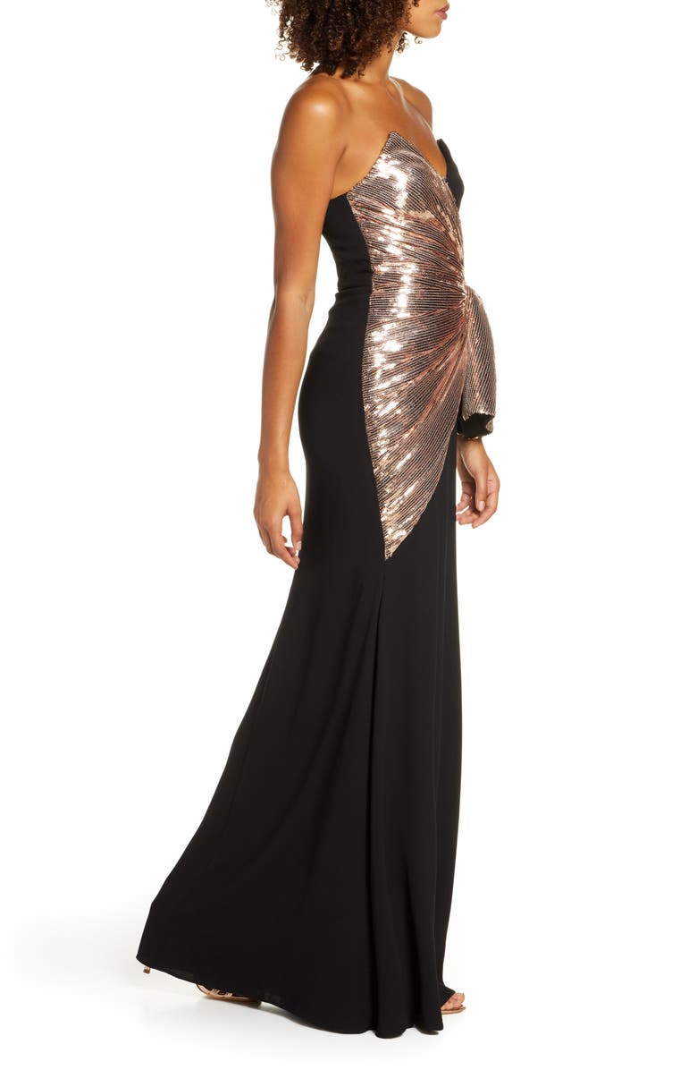 Jill Jill Stuart Strapless Sequin & Crepe Bow Front Gown, Alternate, color, 
