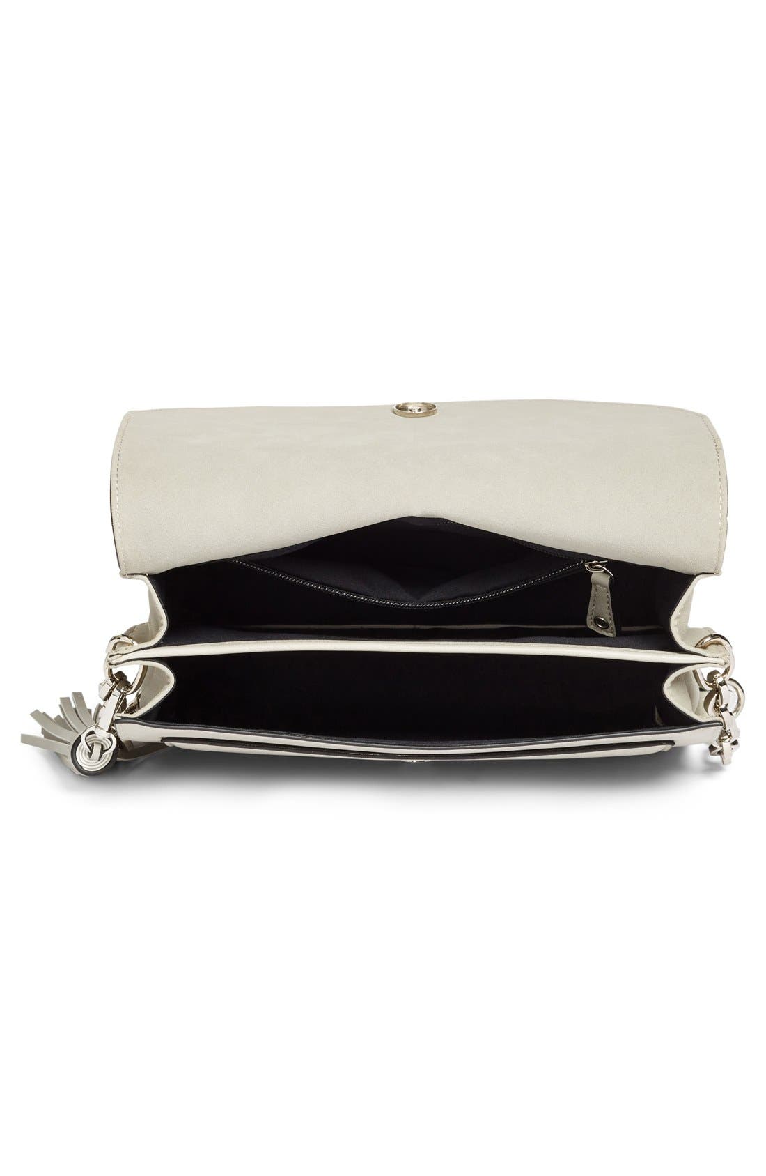 Tassel Faux Leather Shoulder Bag, Alternate, color, GREY MICRO