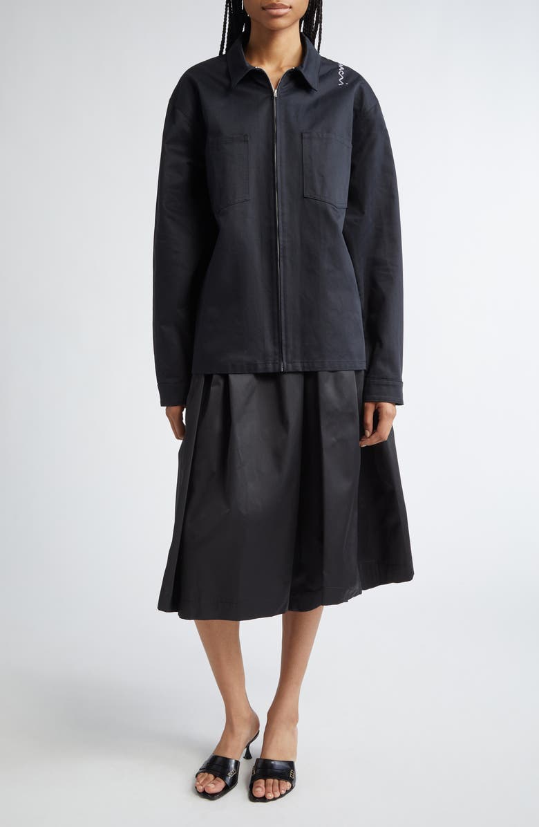 Marni Logo Embroidered Cotton Gabardine Shirt Jacket, Alternate, color, Black
