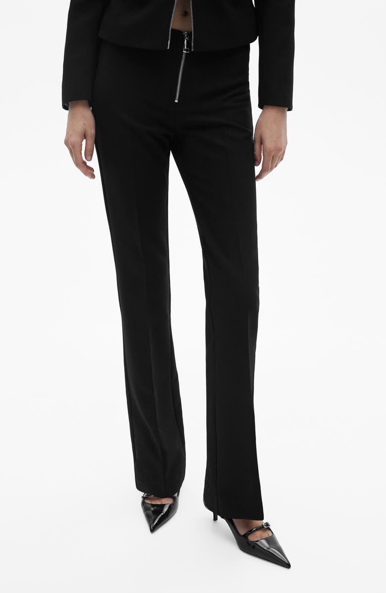 MANGO Zip Front Stretch Flare Pants, Main, color, Black
