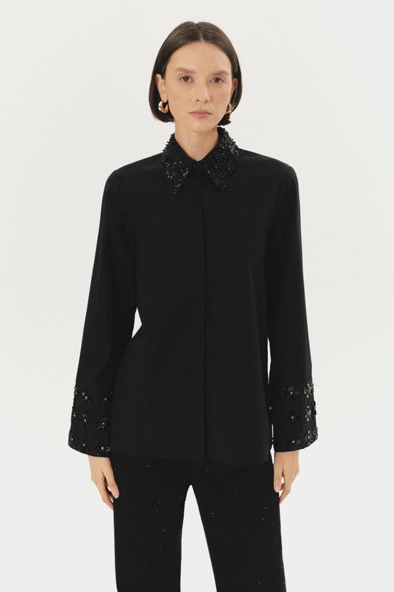 Billy Embroidered Cotton Shirt, Main, color, BLACK
