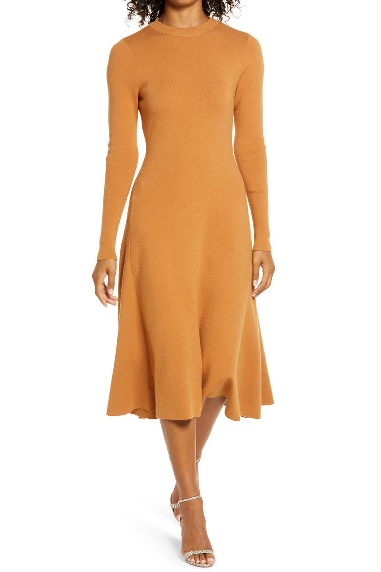 Long Sleeve Sweater Dress, Main, color, TAN CASHEW