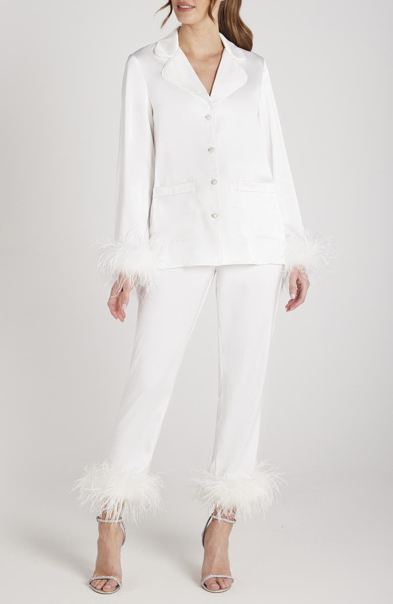 NADINE MERABI Darcie Ostrich Feather Pajamas, Main, color, 