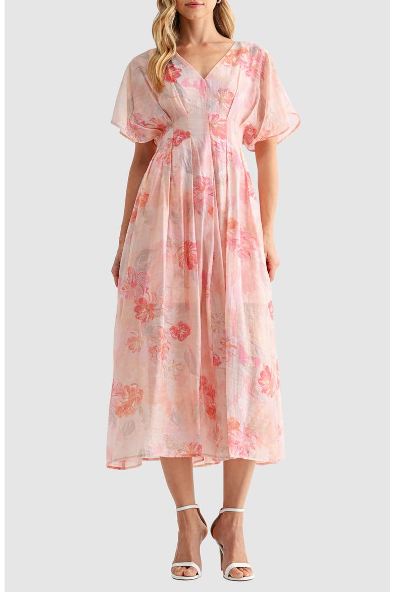 fit and flare midi dress short sleeve Floral Short Sleeve Fit & Flare Midi Dress (Women)