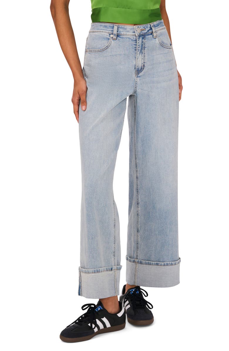 1.STATE High Waist Cuffed Wide Leg Jeans, Main, color, Light Blue Wash
