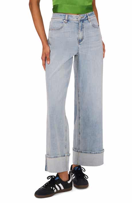 High Waist Cuffed Wide Leg Jeans
