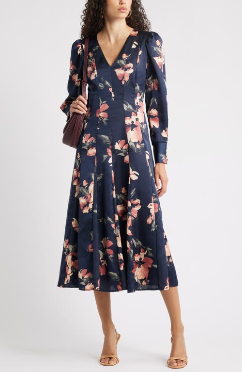 Chelsea28 Long Sleeve Satin Midi Dress In Blue