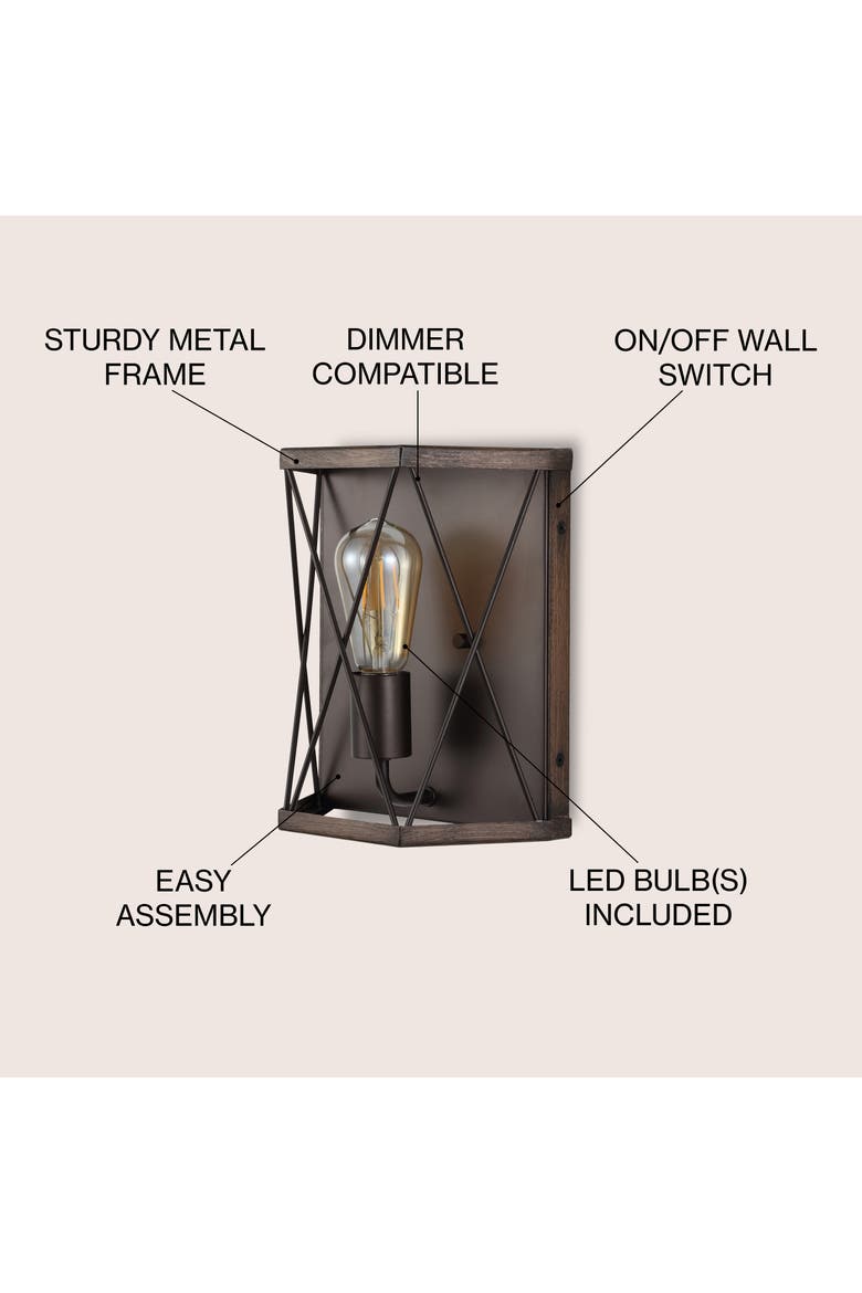 Liam 1-Light Rustic Farmhouse Iron LED Sconce, Alternate, color, Dark Brown/Oil Rubbed Bronze
