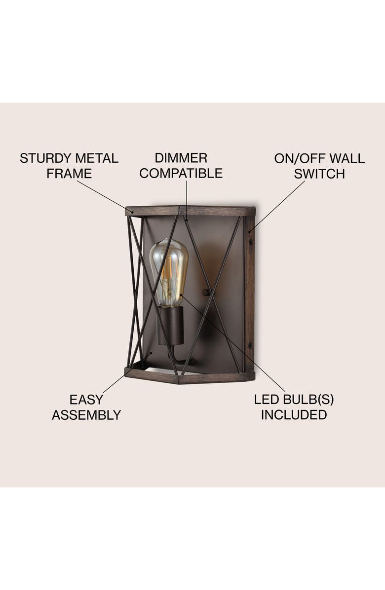 JONATHAN Y Liam 1-Light Rustic Farmhouse Iron LED Sconce, Alternate, color, Dark Brown/Oil Rubbed Bronze
