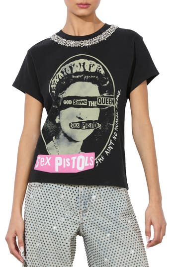 Alice And Olivia Alice + Olivia Atlas Crystal Embellished Graphic T-shirt In Black