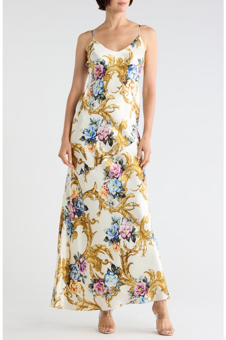 Serita Bias Cut Silk Maxi Dress, Main, color, VINTAGE WHITE LARGE FLORAL BAR