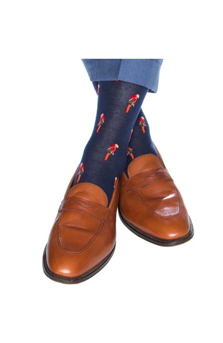 Trafalgar Polly The Parrot Merino Wool Mid-Calf Socks, Alternate, color, Navy