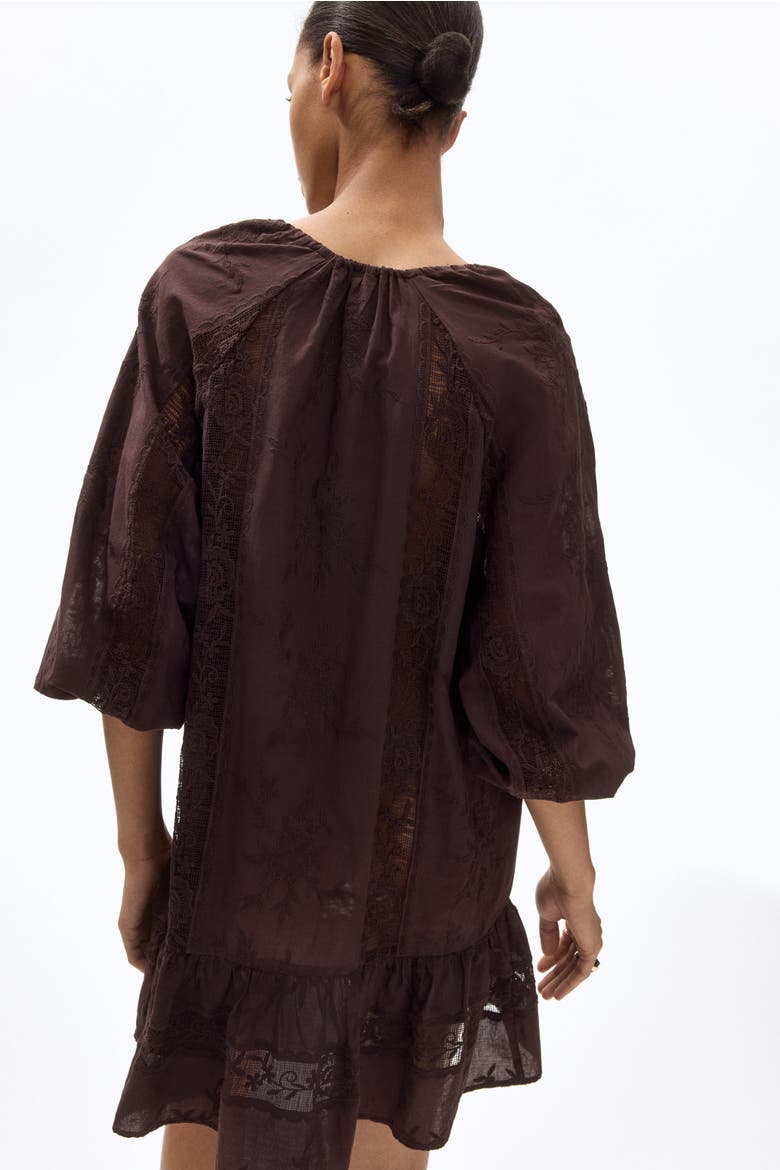 Lace-inset Tunic Dress, Alternate, color, Dark brown