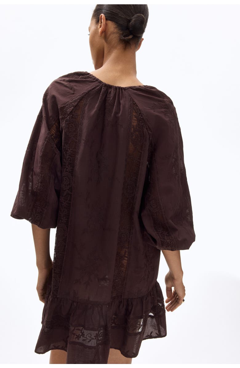 H&M Lace-inset Tunic Dress, Alternate, color, Dark Brown