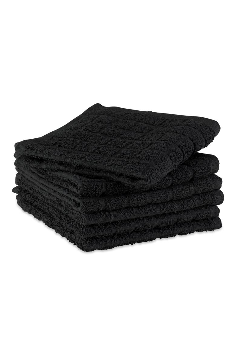 Solid Windowpane Terry Dishcloth Set/6, Alternate, color, Black