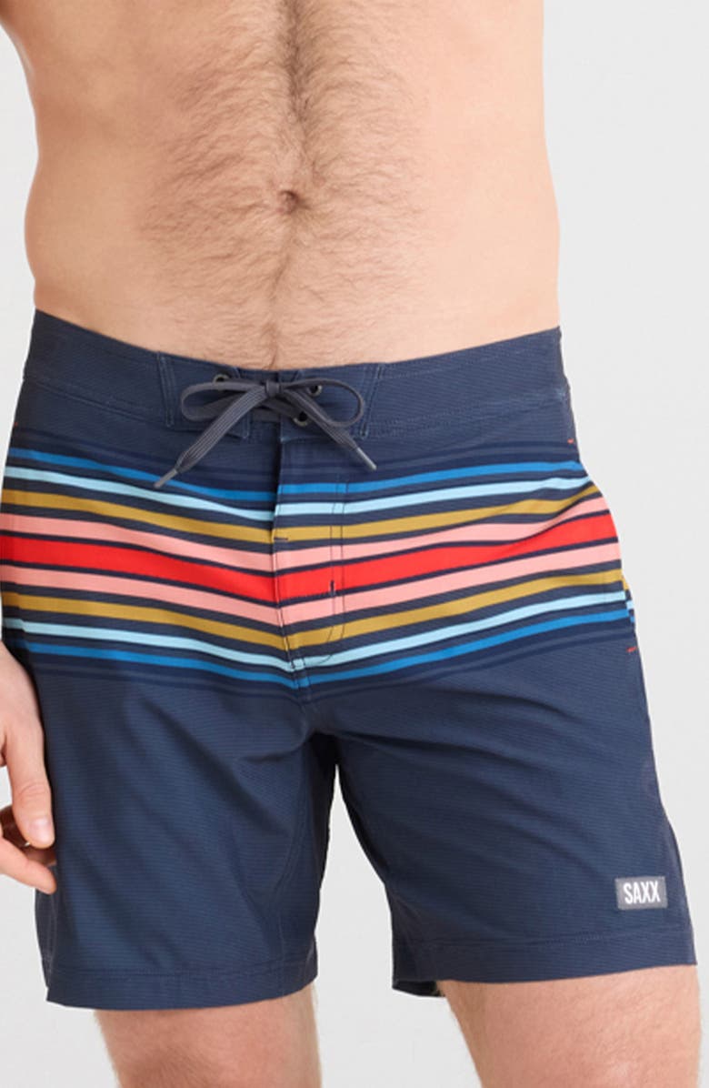 SAXX Betawave 2-in-1 5-Inch Board Shorts, Main, color, Horizon Stripe-Maritime