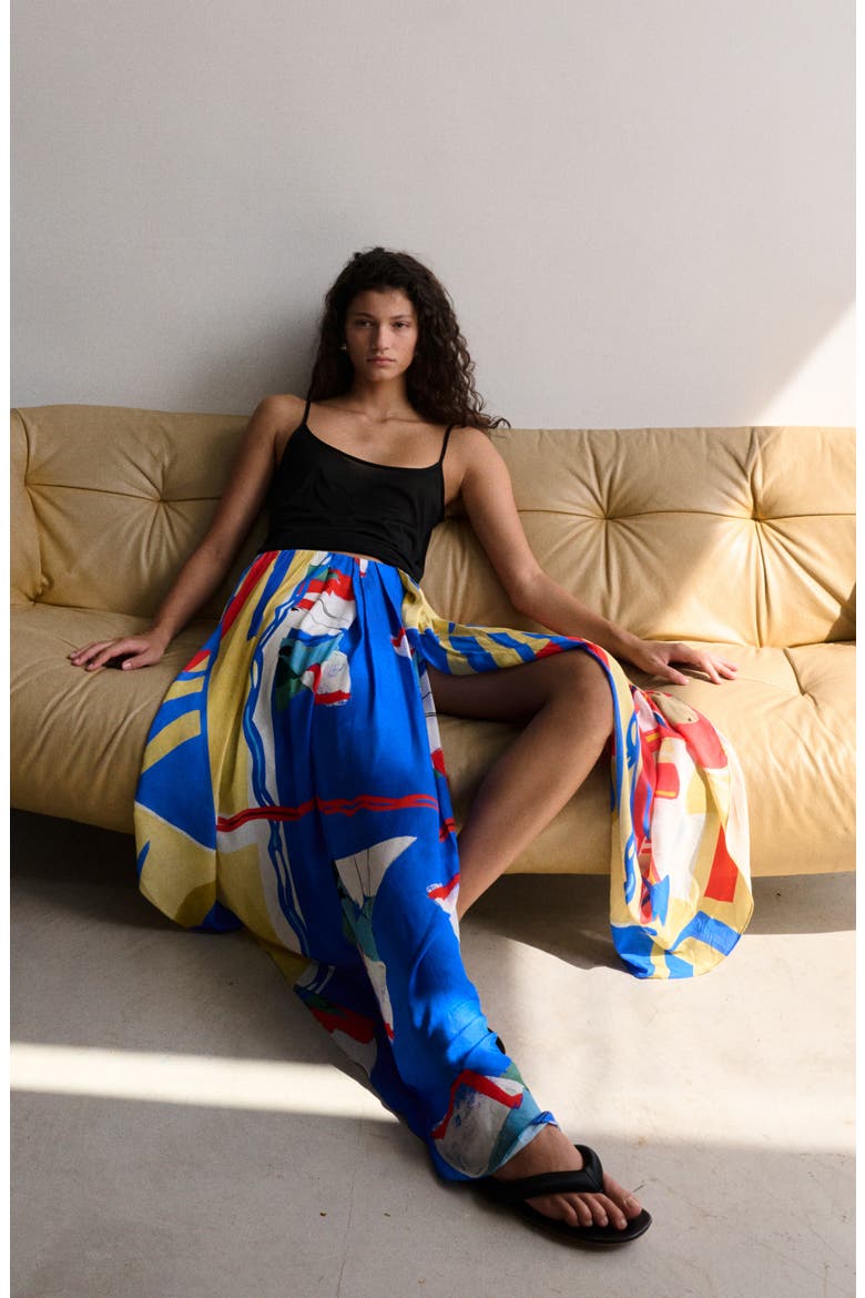 Print Asymmetric Maxi Skirt, Alternate, color, BLUE