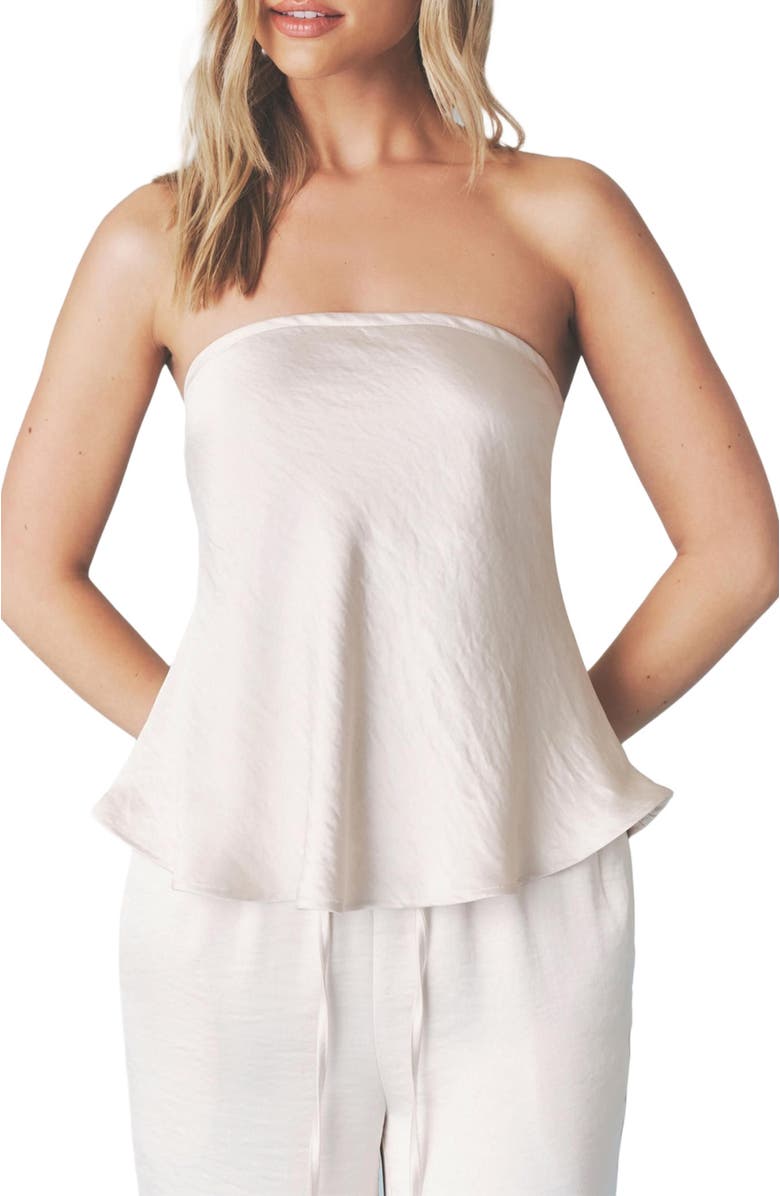 Six Stories Bandeau Satin Flippy Top, Alternate, color, Oyster