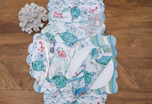 C & F Home C&f Home Sea Turtle Cove Table Runner 14" X 51" In Blue