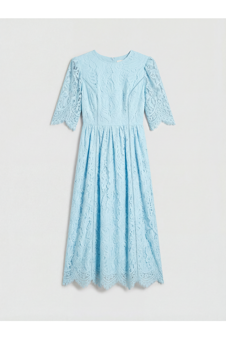 Lace Short Sleeve Midi Dress, Alternate, color, Aqua