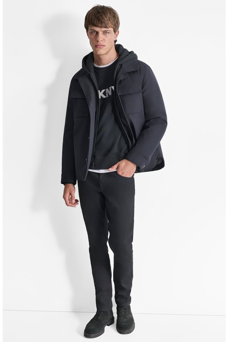 Water Resistant Shirt Jacket with Hooded Bib, Alternate, color, BLACK