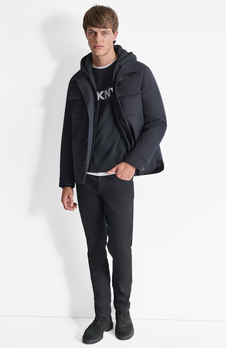 DKNY Water Resistant Shirt Jacket with Hooded Bib, Alternate, color, Black