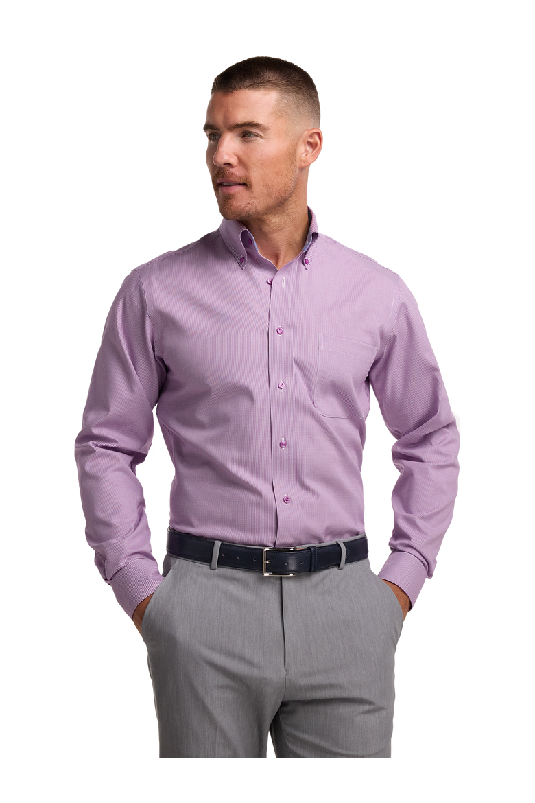Cotton Buttondown Collar Twill Slim Contrast Trim Button Cuff Long Sleeve Shirt, Alternate, color, Purple