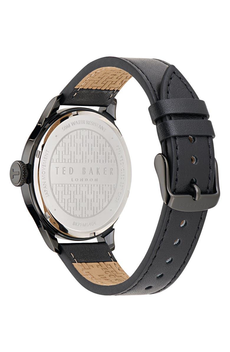 Ted Baker London Leather Strap Watch, 20mm, Alternate, color, Black
