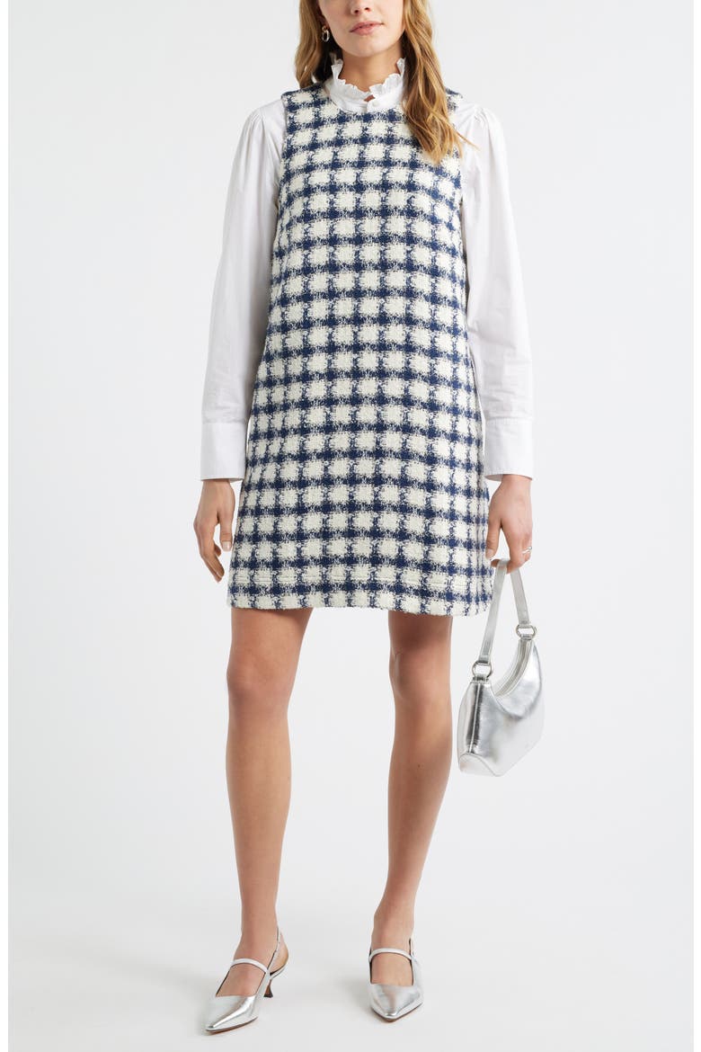 Tweed Sleeveless Shift Dress, Main, color, IVORY- NAVY TWEED GRID