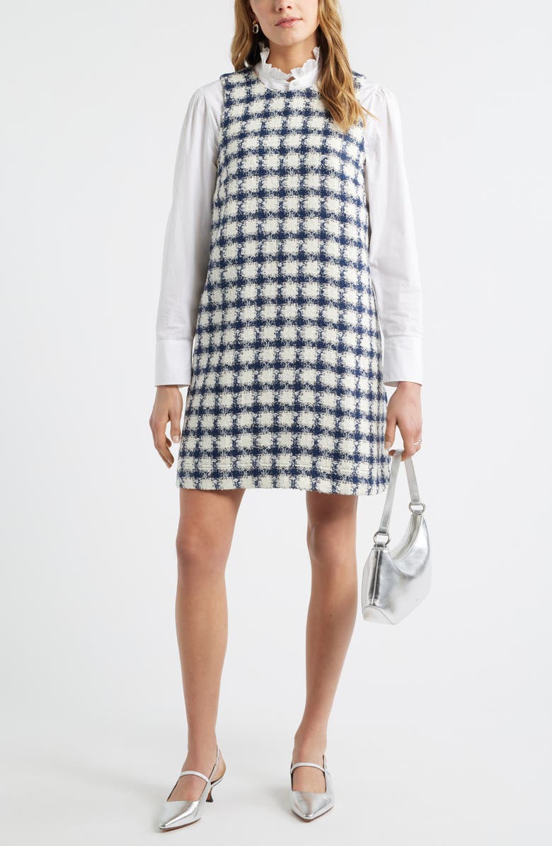 Caslon<sup>®</sup> Tweed Sleeveless Shift Dress, Main, color, Ivory- Navy Tweed Grid