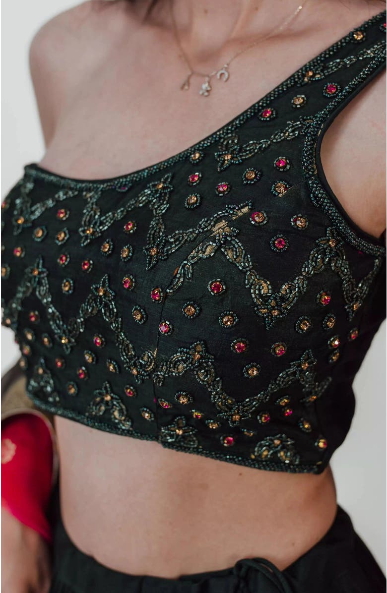 RAAS Mariana Tiered Lehenga with One Shoulder Blouse, Alternate, color, Green