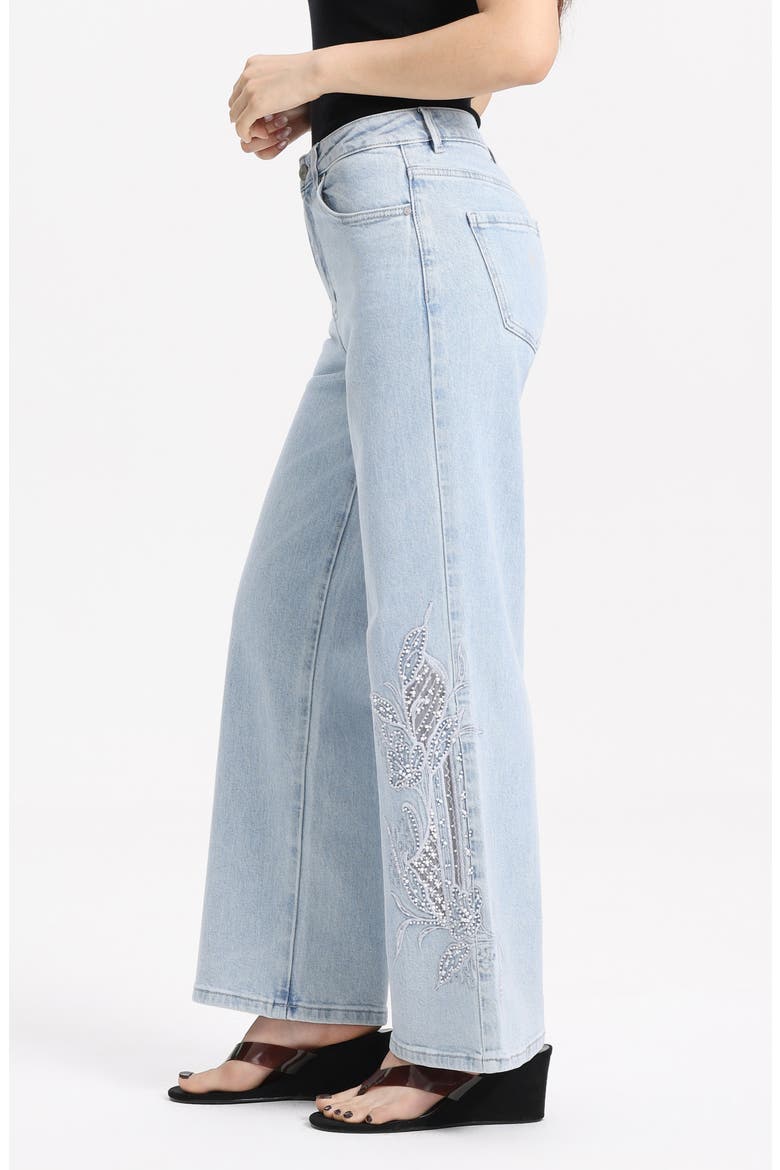 Embroidered High Waist Relaxed Straight Leg Jeans, Alternate, color, LIGHT BLUE