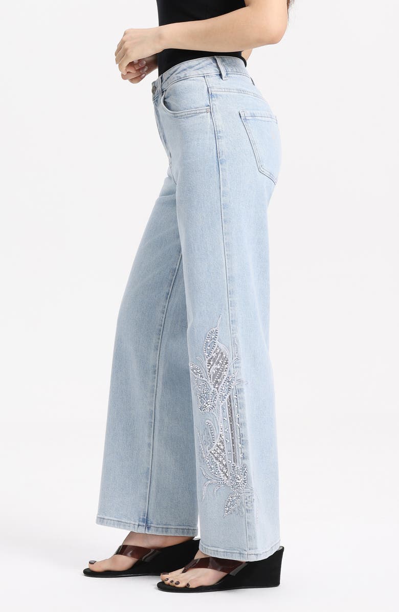 Bayeas Embroidered High Waist Relaxed Straight Leg Jeans, Alternate, color, Light Blue