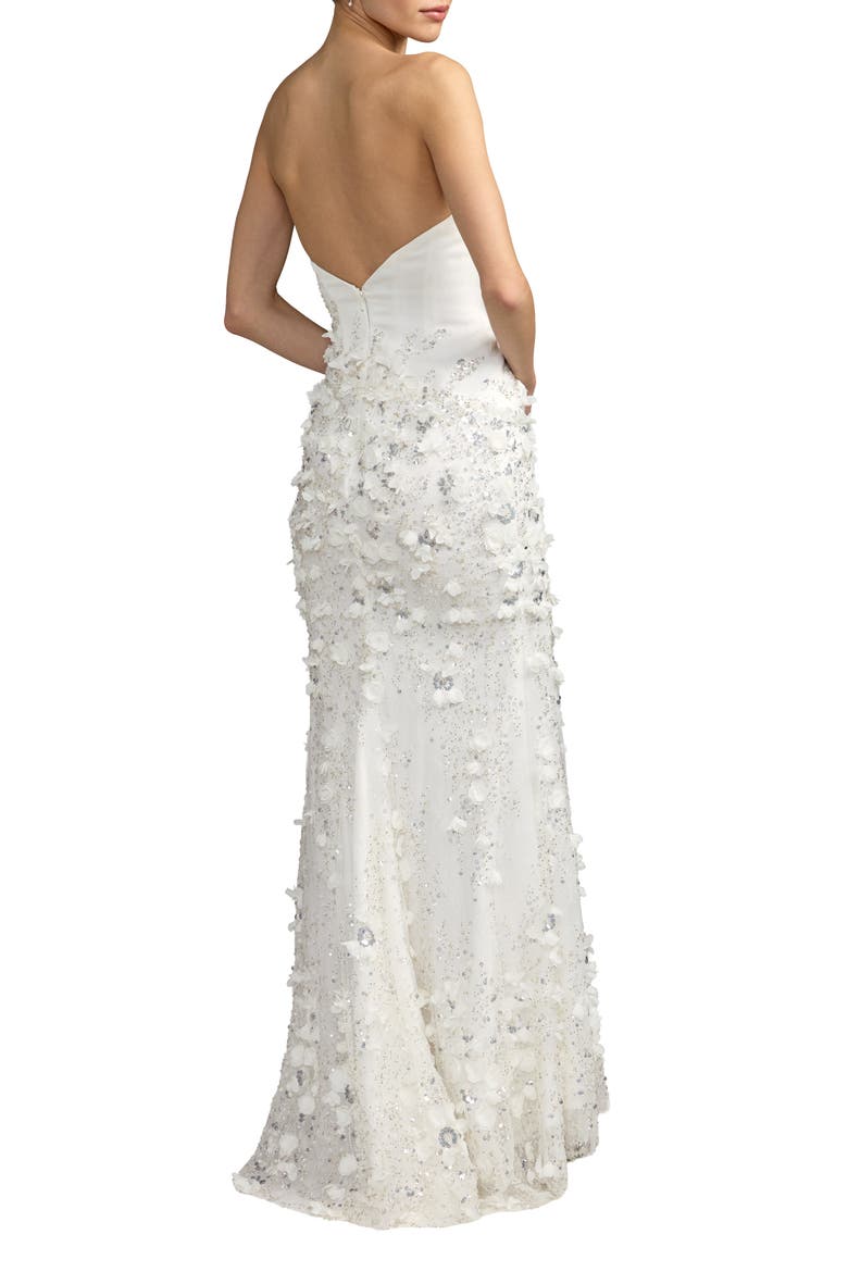 Floral Satin Strapless Sweetheart Gown With Slit, Alternate, color, Ivory