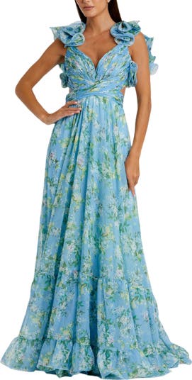 【Mac Duggal】 ティアード フローラル カットアウト シフォン Mac Duggal Ruffle Tiered Floral Cut-Out Chiffon Gown | Nordstrom