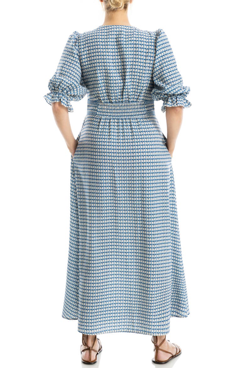 V-Neck Puff Sleeve Maxi Dress, Alternate, color, BLUE/ BLACK