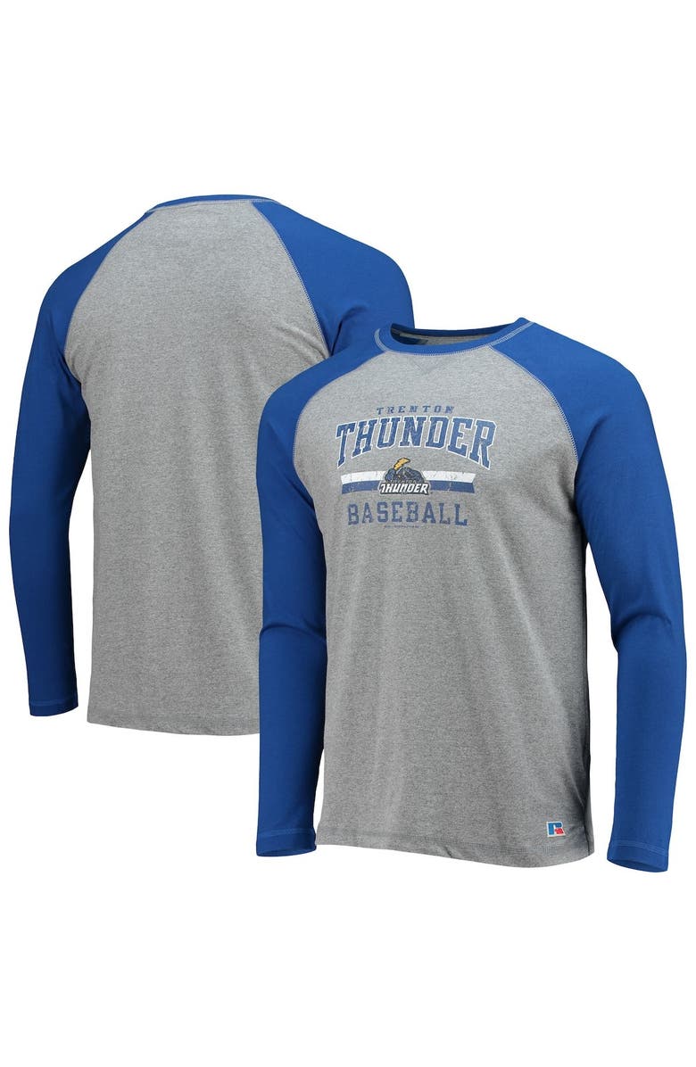 BOXERCRAFT Men's Royal/Heathered Gray Trenton Thunder Long Sleeve Baseball T-Shirt, Main, color, Gray