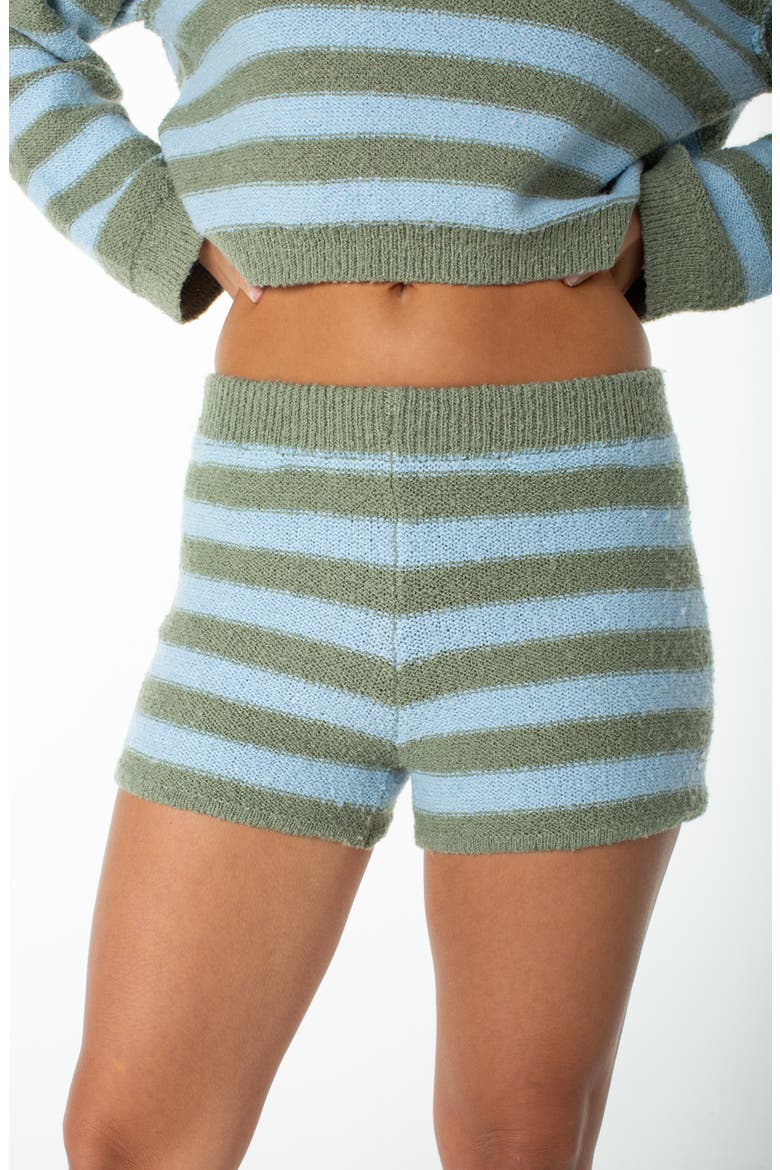 Summer Sky Striped Knit Shorts, Alternate, color, OIL GREEN