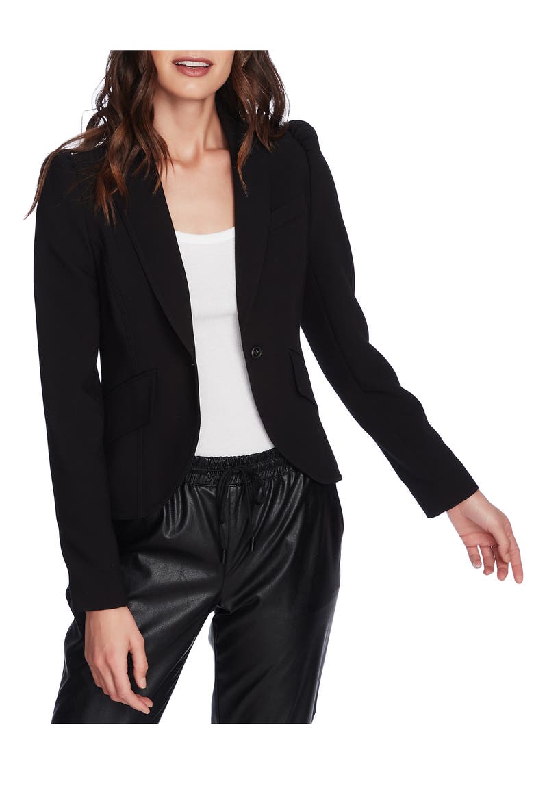 Puff Sleeve Blazer, Main, color, RICH BLACK