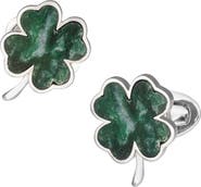 Jan Leslie Four Leaf Clover Green Onyx Sterling Cufflinks