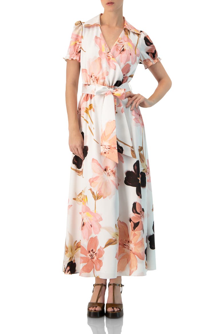 Short Sleeve V-Neck Collared Maxi Dress, Main, color, Multicolor