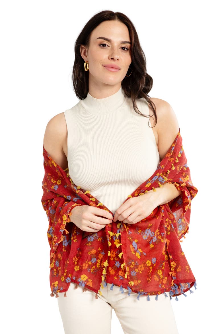Floral Wool Scarf, Alternate, color, RED