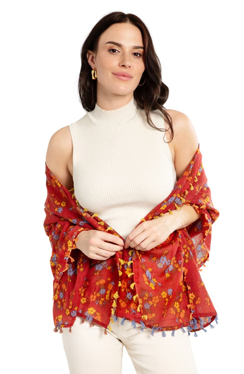 SAACHI Floral Wool Scarf, Alternate, color, Red