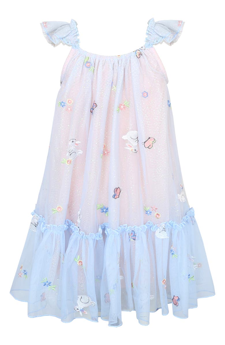 Zunie Kids' Embroidered Bunny Dress, Alternate, color, Blue Peach