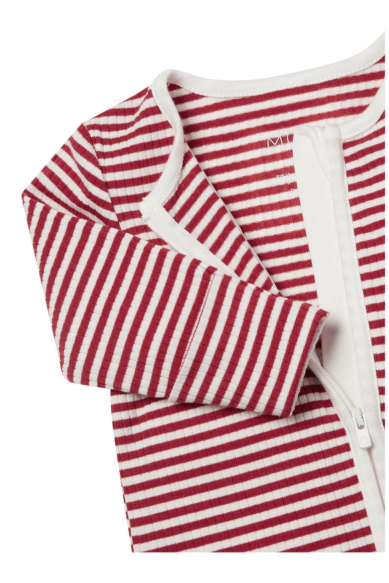 Rib Fitted One-Piece Footed Pajamas, Alternate, color, RED STRIPE
