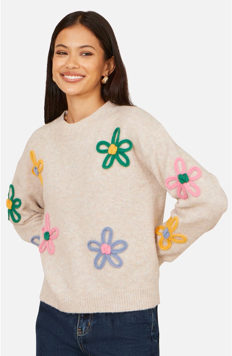 Yumi Relaxed Flower Embroidered Jumper, Main, color, Grey
